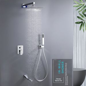 크롬 강우 욕실 욕실 샤워 수도꼭지 세트 은폐 샤워 시스템 회전 욕조 샤워 믹서 수도꼭지 2/3 탭 믹서 밸브
