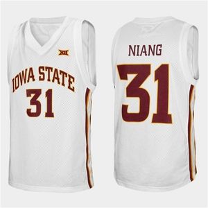 Nikivip Iowa State State Cyclones College Georges Niang＃31ホワイトレトロバスケットボールジャージーメンズステッチカスタム番号名ジャージ