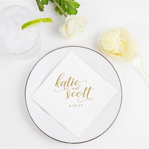 100pcs Custom Wedding Napkins First Name Personalized Company Dinner Engagement Party Bar 220608