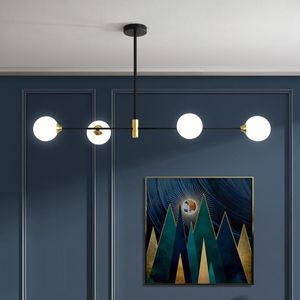 Chandeliers Modern Light Simple Glass Ball Chandelier Nordic Black Long Strip Dining Room Lighting Kitchen Restaurant Decor LED Hanging Lamp