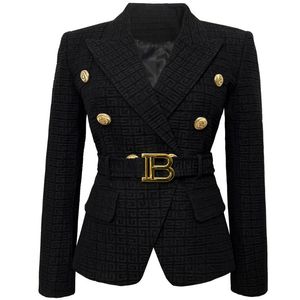 Wholesale Women's Suits & Blazers S-5XL2022 Spring And Autumn Fashion High-quality Small Suit B Home Lion Button Short Black White Jacquard Jacket