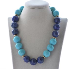 Chains 19" 20mm Round Blue Turquoise Lapis Lazuli Bead NecklaceChains