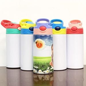 2021 12 oz Süblimasyon Düz Sippy Bardaklar Çocuk Kupalar Stainnless Çelik Bebek Şişe İçme Tumbler Çift Duvar Vakum Besleme Hemşireliği 0407bottle LX59