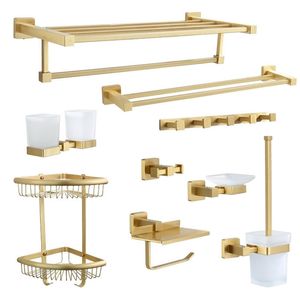 Towel Rack Holder Solid Brass Golden Bathroom Accessories Set Toilet Brush Wall Toilet Paper Holder Robe Hook T200425