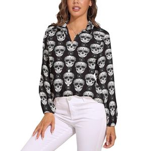 Women's Blouses & Shirts Black White Skull Loose Blouse Sugar Skulls Street Wear Oversized Womens Long Sleeve Elegant Shirt Summer Print Top