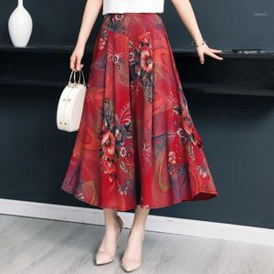 Saias 2022 Plus Size Summer Cintura Alta Cintura Casual Harem Flare Loose Floral Largo Pants Mulheres Imprimir Vintage Crown Calças RE2399