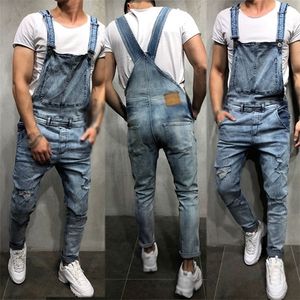 Mens Retro Denim Overalls Dungarees Jeans Trousers Jumpsuit med remmar T200614