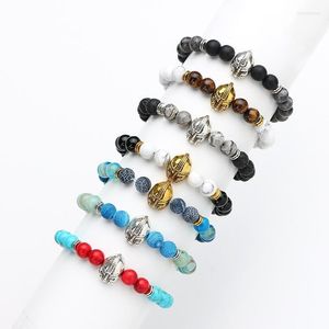 Beaded Strands 8mm Volcanic Stone Colorful Agate Beads Bracelet Natural Inte22