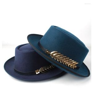 Fashion Winter Men Women Pork Pie Hat z paskiem Jazz Jazz Outdoor Casual Fedora Wide Brim Hats Delm22