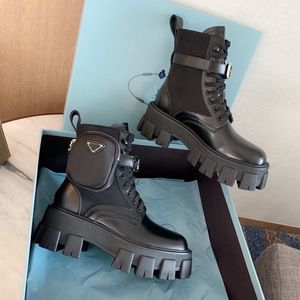 Winter Luxury Monolith Brushed Leather Nylon Ankle Boots Black Men Triangle Chunky Lug Sole Comfort FootwearLady Martin Motorcycle Combat Booty