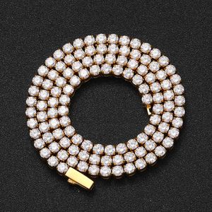 Shining Diamond Stone Tennis Halsband för män rostfritt stål 18k Real Gold Plated Graduated Necklace Jewelry