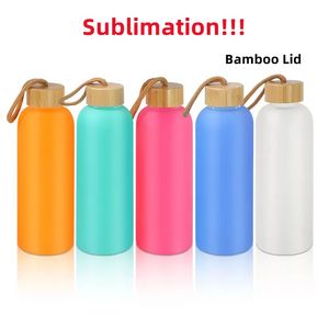 750 ml Sublimations-Milchwasserflaschen Milchglasbecher Matte Saftflasche mit Bambusdeckel Leere Sublimationsbecher Reisesport Bunte Tasse sxjun6