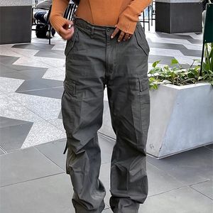 Calças de carga vintage Jeans folgados Moda de rua da moda Os bolsos de rua reta High Caist Y2K calças de jeans casuais 220726