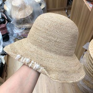 Wide Brim Hats Straw Famous Japanese-Korean Hand-stitched Pearl Seam Pot Hat Female Gentle Sun Folding Delm22