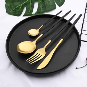 Zestawy sztućców 20/32/40pcs obiad ze stali nierdzewnej czarny złoty matowy zestaw naczyń noża łyżka łyżka stolika stołowa setflatware