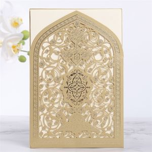 10 pz Invito a nozze tagliato al laser Biglietto di auguri musulmano islamico personalizzato Decorazione Ramadan Bomboniere Forniture 220711