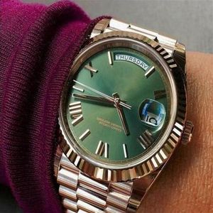 Wholesale watches green face for sale - Group buy mens watch Green face rose gold Stainless steel strap watch Daydate Automatic movement mens Watches185I
