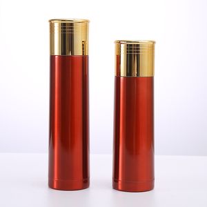 25oz 32oz short gun shell water bottle with gold lid red stainless steel vucuum insulated drinking bottles 750ml 1000ml flat top bullet shape sports flasks