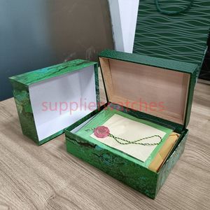 Rolex Luxury High Quality Green Watch Box Cases Papperspåsar Certifikat Originallådor för träkvinna Herrklockor Presentväskor ACCE257D