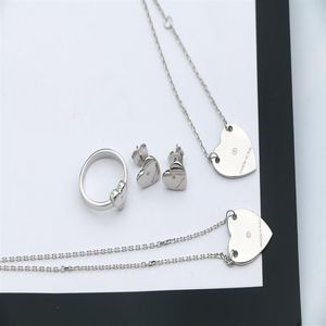 Europe America Fashion Jewelry Sets Men Lady Womens Sterling Silver Engraved Initials Heart Charm Necklace Bracelet Earrings R252l