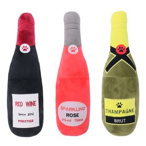 Brinquedos De Vinho venda por atacado-Toys de pelúcia de vinho tinto impresso Plush Plush Plexhed Champagne Bottle Squeaky Pet Dog Toy