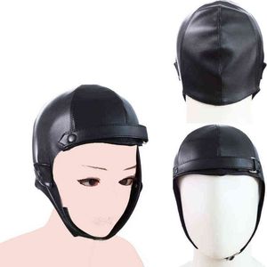 Nxy Sm Bondage Manyjoy Faux Leather Head Hood Copricapo Pilot Flight Caps Black Helmet Cappelli Bdsm Slave Roleplay Gioco per adulti Sex Toy220419