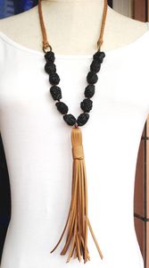 Pendant Necklaces Opal Rose Quart Tourmaline Chunky Beads Leather Tassel Knit Handmade Necklace 30-32inch LongPendant PendantPendant