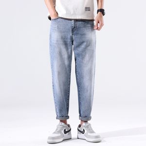 Calças de brim dos homens luz azul solto ajuste calças largas perna verão harem roupas dos homens casuais masculino denim calças cx220401