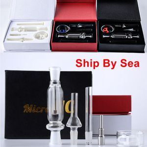 No Tax Ship By Sea Micro NC Kits Hookahs Nector Collectors Black Red White Box Mini Small 10mm Joint With Titanium Nail Straw Tip Dish Free Ship