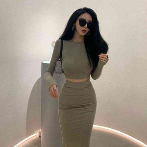 2021 Spring Korean Fashion Style Dignified Goddess Suit Korean Fashion Style Top High midje kjol Bottom Two Piece Outfits T220729