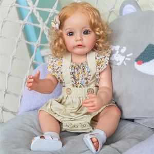 55 cm Reborn Toddler Girl Princess Sue-Sue Full Body Silikonowe lalki dziecięce ręcznie zrootowana zabawka do kąpieli dla dziewcząt 220505