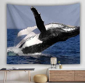 Природа 3d большой настенный коврик животный кит морской голубой небо пейзажная стена на стену одеяло гостиная