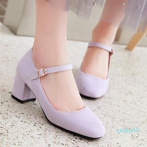 Dress Shoes Mary Jane Women Chunky Heels Pumps Round Toe Block High Famale Office Work Violet Red Grey