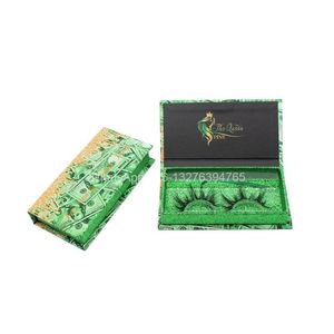 Falsche Wimpern Green Dollar Rechteckige Wimpernhüllen Individuelle Lashbox-Verpackung Natur Lang 25 mm 5D-Nerzfreies KunststofftablettFalsch FalschFalsch