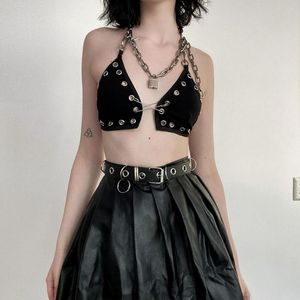 Tanks pour femmes camis punk style noir bralette tops tops pivot à oeillet creuse creux des femmes goth tear vêtements arrière sans dos couche couche sexy