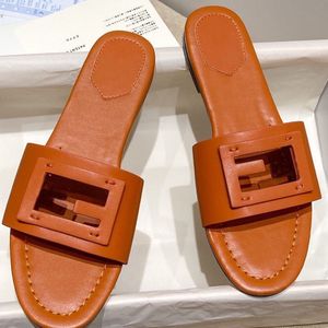 22ss 여성 여름 샌들 슬리퍼 힐 F-바게트 바게트 슬라이드 샌들 정품 가죽 고급 디자이너 신발 35-41 상자