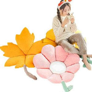 Filled Flower Plant Chair Cushion Lifelike Canada Maple Leaf Shape Floor Mat Pink Suower Home Decor J220704