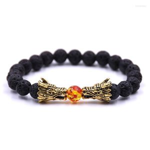 Charm Bracelets Black Lava Natural Stone Gold Color Dragon Strand Bracelet Femme Ethnic Handmade Beads Turkish Men Jewelry PulserasCharm Int