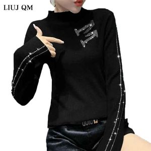 Vinter Tshirt Plus Size Half High Collar Stickad Sweater Kvinnor Koreansk Fashion Långärmad Slim Bottom Top 220408