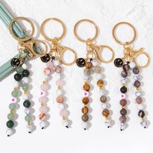 Keychains Multicolor Natural Quartzs For Women Handbag Car Hanging Smile Fatima Charm Keyring Raw Rough Stone Key Pendant Chain Miri22