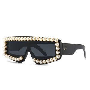 Ins stilvolle, schicke, übergroße Designer-Perlensonnenbrille mit übertriebener Mode, für Damen, Damen, weibliche Berufung, Fahren, Strand, mit Boxetui
