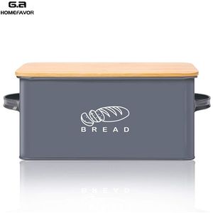 Storage Boxes Bread Bins With Bamboo Cutting Board Lid Metal Galvanized Snack Box Handles Design Kitchen Containers Home Decor 210330