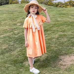 Girl's Dresses 2022 Arrive Summer Teenage Kids Dress For Girls 100% Cotton Loose Little Girl Princess Elegant Children Clothing