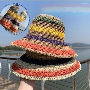 Chapéus largos da borda Tombina de viagens de verão Rainbow Color Hat Floppy Mulhers Ladies Beach Dobrável Sun Capwide Oliv22