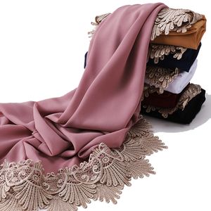 Embroidered Lace Hijab Scarf Women Plain Color Chiffon Scarf Hijab Headband Female Islamic Head Cover Wrap Shawl