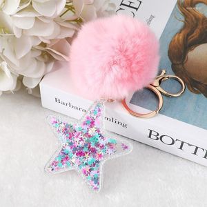 Keychains 1 Pc Star Keychain Pompom Keyring For Women Glitter Hollow Out Acrylic Crafts Handbag Charms Enek22