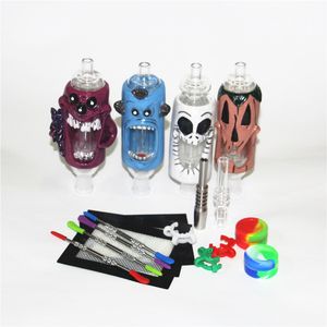 Glass Nectar Kit with Quartz Tips Hookahs Dab Straw Oil Rigs Silicone Smoking Pipe smoke accessories 3D character NC