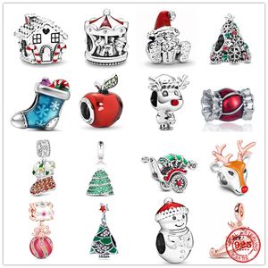 925 Silber für Pandora-Stichperlen, glitzernder Weihnachtsbaum, Rentier, Schneemann, süßes Zuhause, Charms-Armband, Charm-Perlen, baumelnd, DIY-Schmuckzubehör