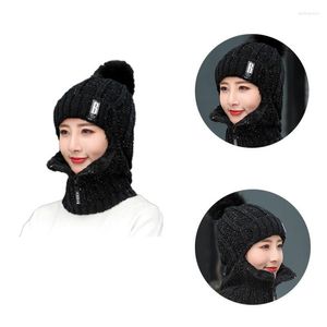 Beanie/Skull Caps Kvinnor Wool Sticked Hat Ski Set för kvinnlig vindtät vinter utomhus Knit Varm tjock Siamese Scarf Collar Girl Gift Delm22