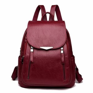 여자 가죽 백팩 여성 숄더백 주머니 A Dos Ladies Bagpack Vintage School Bags Back Back 팩 Y201224
